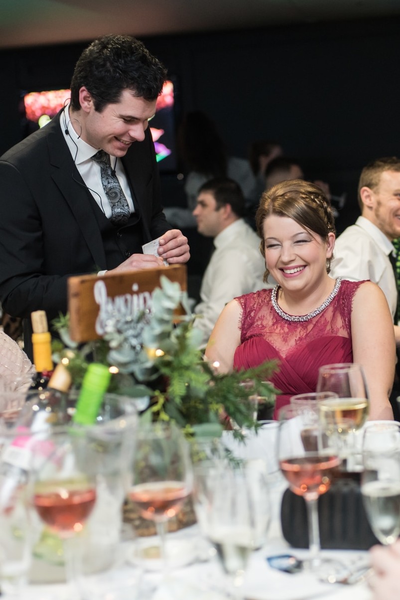 guests enjoying ed's close up magic and comedy at a london wedding