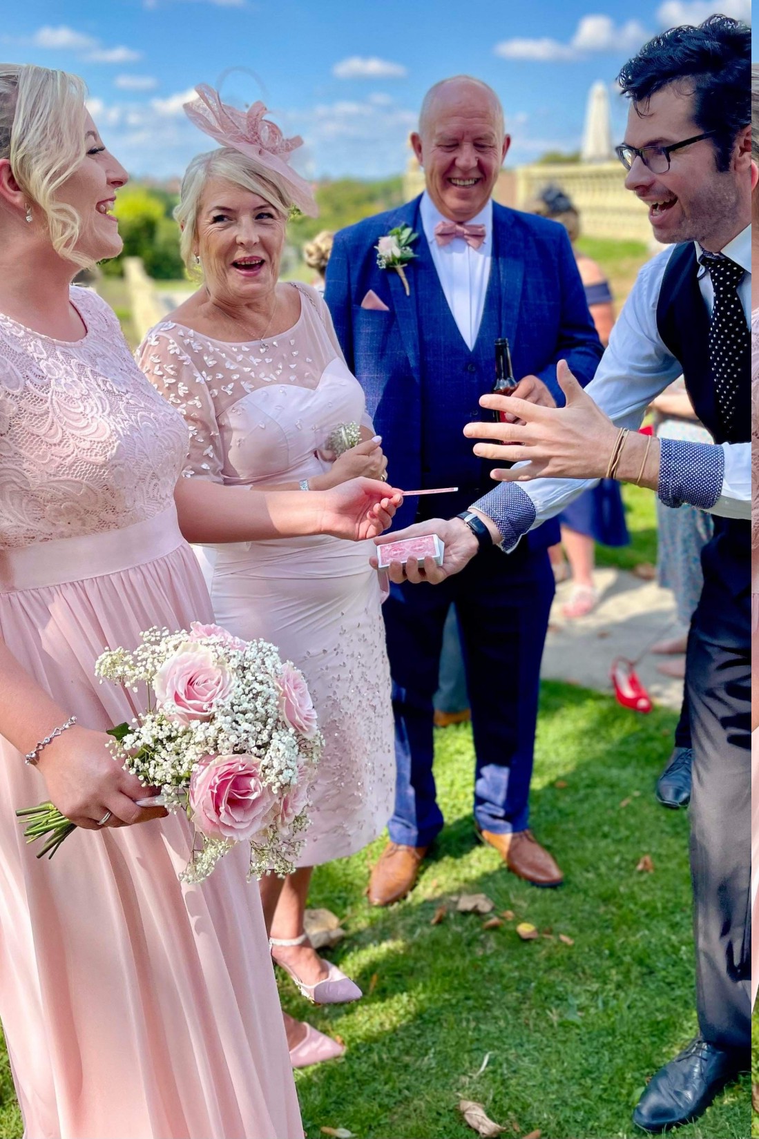 wedding magician entertaining outdoors at cheshire wedding venue