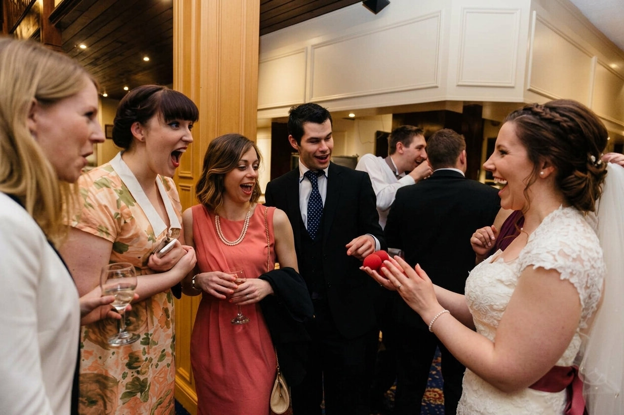 audience reacting to incredible wedding magician at cheshire wedding