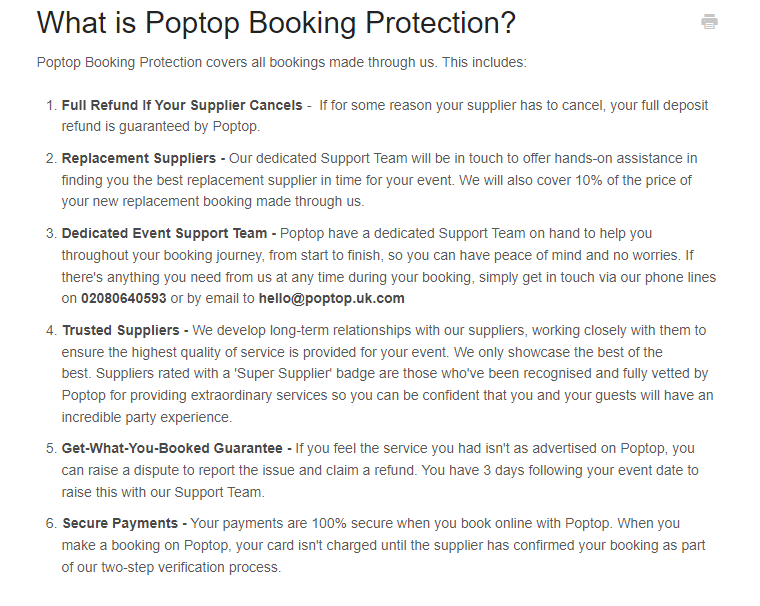 poptop screenshot - client booking protection