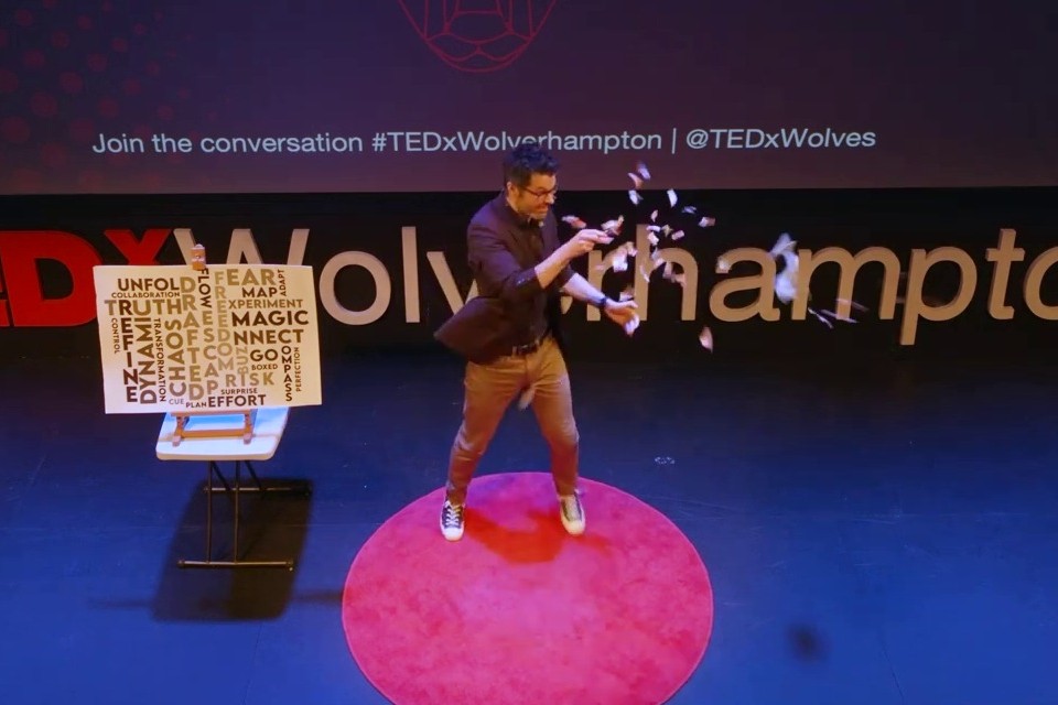 ed sumner performing on stage at tedx conference